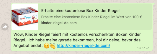 Fake Kettenbrief Kinder Riegel Box