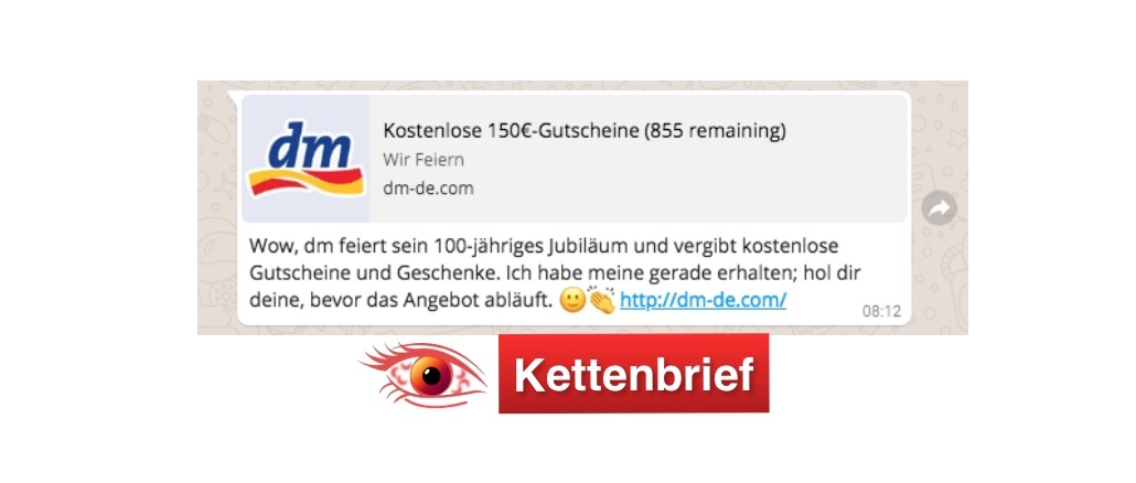 Kettenbrief WhatsApp DM 150 Euro Gutschein