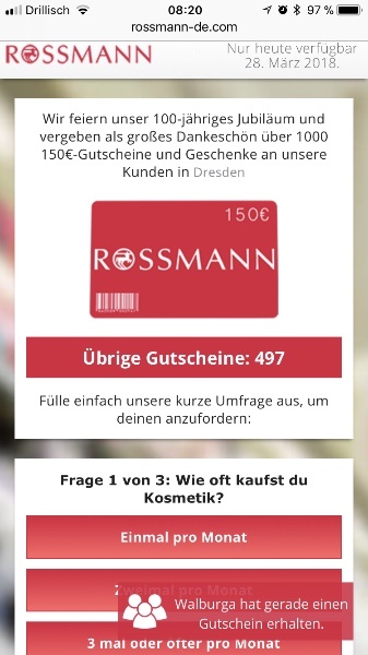 Kettenbrief WhatsApp Rossmann 150 Euro Gutschein