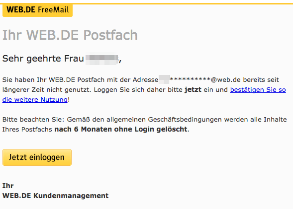 web.de Inaktivitätswarnung Muster