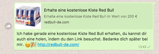 2018-04-16 Kettenbrief WhatsApp eine kostenlose Kiste Red Bull