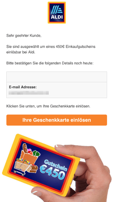 2018-04-24 Spam Gewinnspiel im Namen von Aldi Abofalle