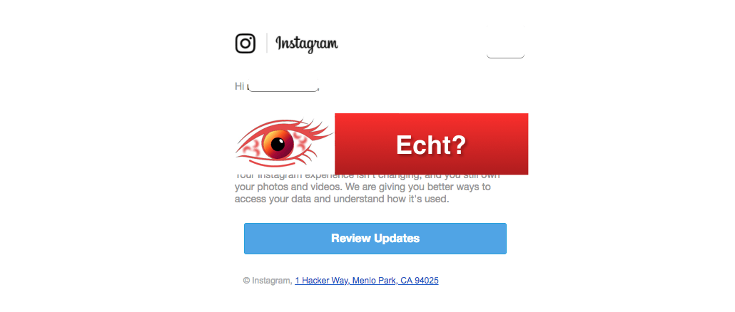 2018-04-25 E-Mail von Instagram zu neuen Datenschutzrichtlinien ist echt