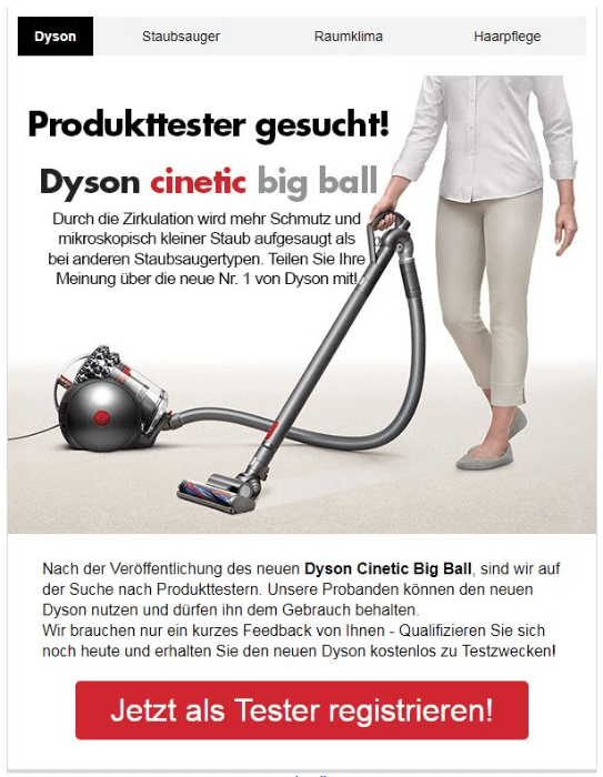 2018-06-14 Dyson Spam-Mail Produkttester gesucht