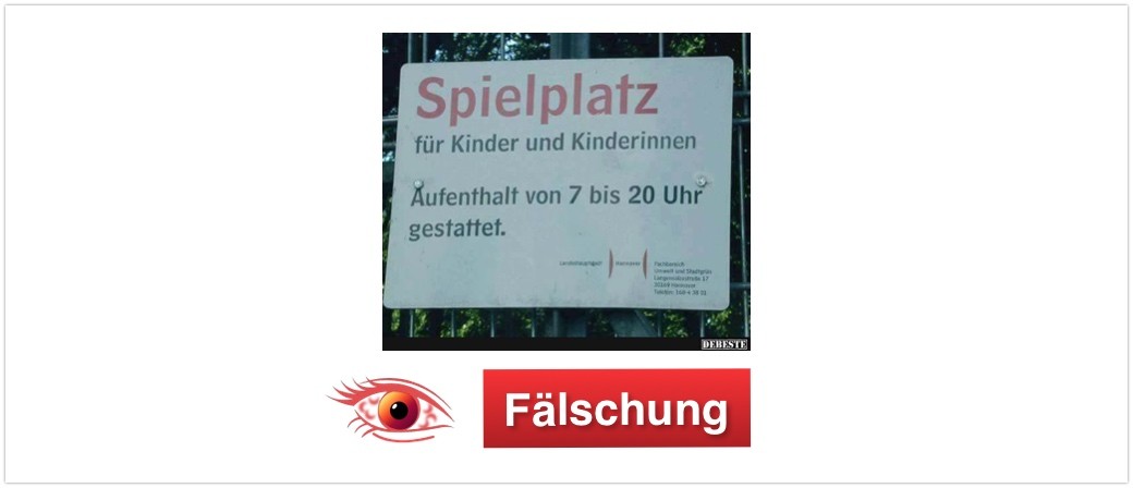 Spielplatzschild Fälschung