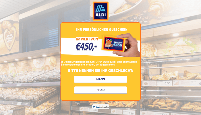 Webseite zum ALdi-Gewinnspiel mit Umfrage