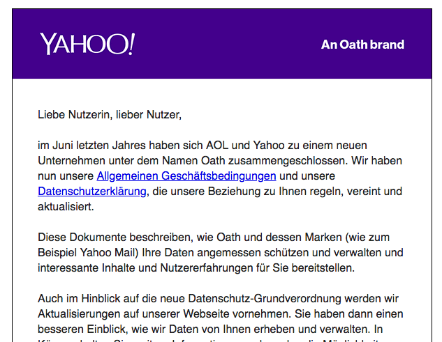 Yahoo Änderungen der AGBs