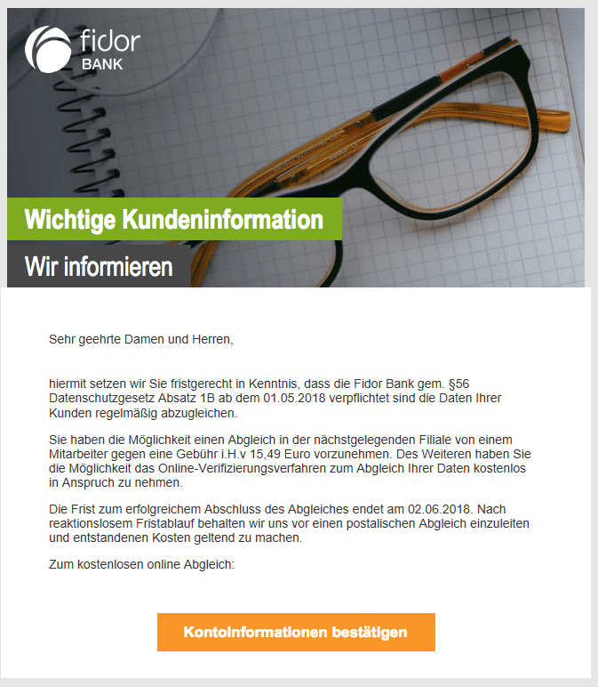 2018-06-07 Fidor Bank Spam Systemnachricht Bitte bestätigen sie Ihren Fidor Konto