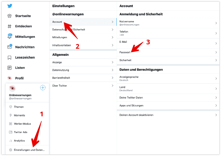 Anleitung Twitter Passwort ändern