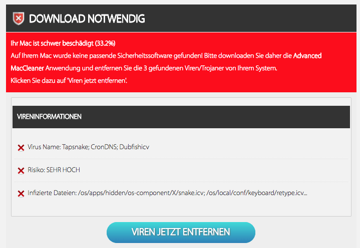 Fake-Virusmeldung Download Software