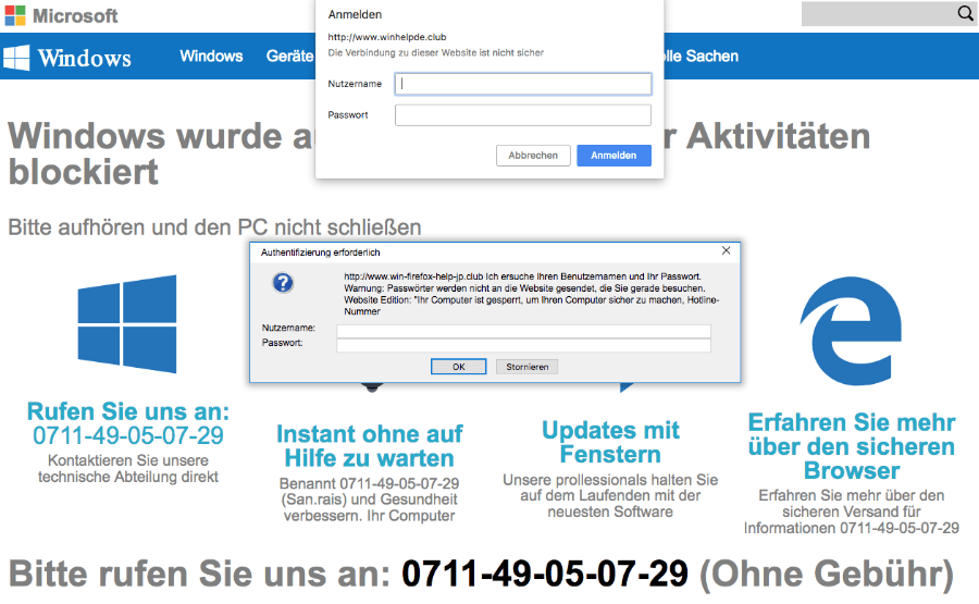 Fake-Warnung im Browserfenster im Namen von Microsoft