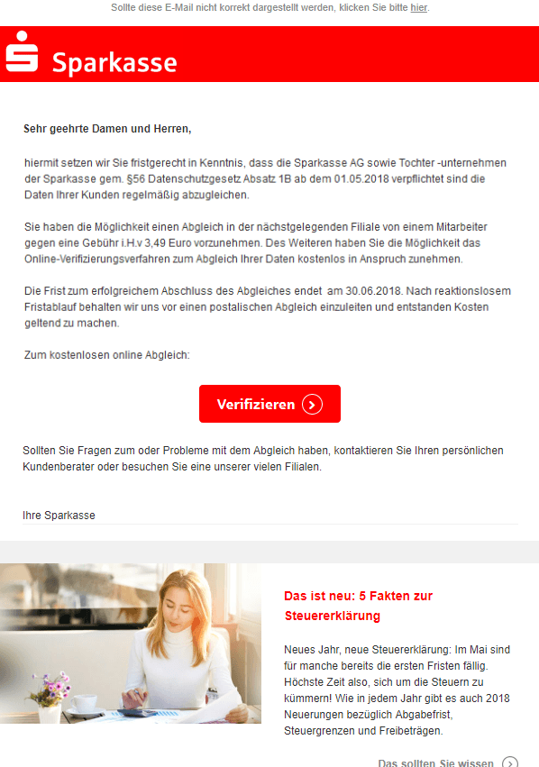 2018-05-05 Sparkasse Datenschutz Änderung - Handlungsbedarf