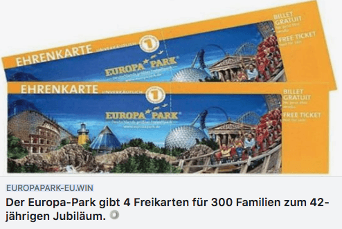 2018-07-02 Europa-Park Gewinnspiel 4 Freikarten für 300 Familien