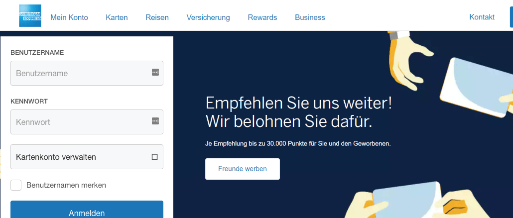 American Express Fake-Webseite