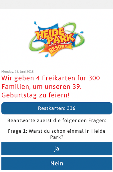 Fake Webseite mit Heide Park Logo