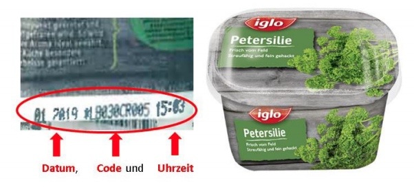 Rückruf iglo Petersilie Code