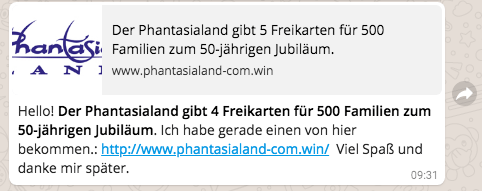 WhatsApp Kettenbrief Phantasialand Brühl