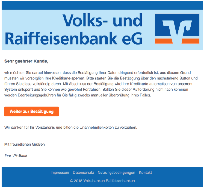 2018-08-28 Volksbank Spam Mail Kundenmitteilung