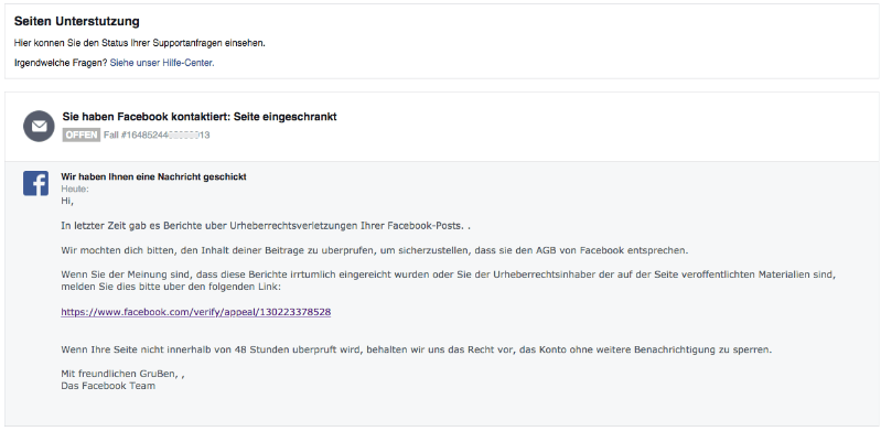 2018-09-04 Facebook E-Mail Urheberrechtsverletzung Fake