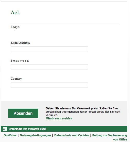 Fake-Login-Formular im Namen von AOL