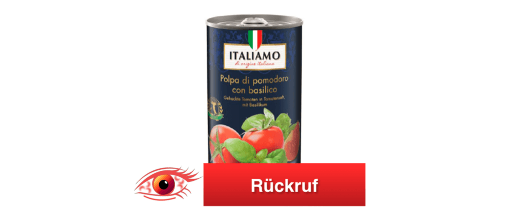 Rückruf Italiamo Gehackte Tomaten in Tomatensaft mit Basilikum