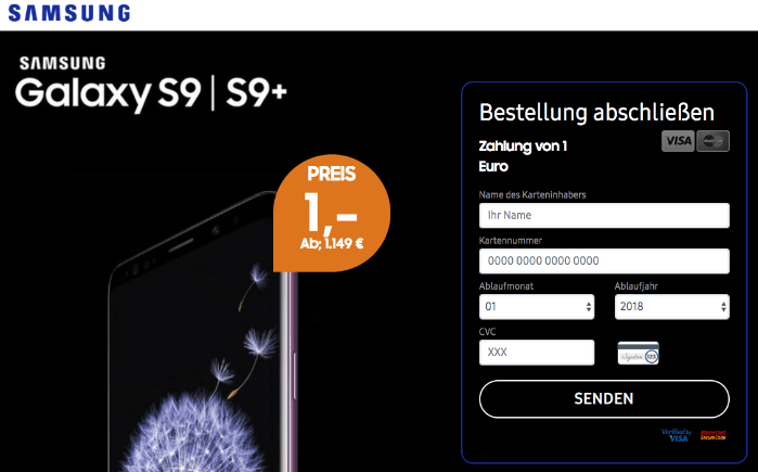 2018-09-12 Fake Samsung Webseite S9 1 Euro Kostenfalle