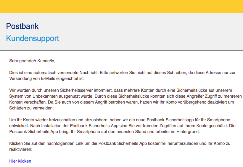 2018-09-28 Postbank Fake-Mail Sicherheits-App Wichtig- Ihr Kundenkonto