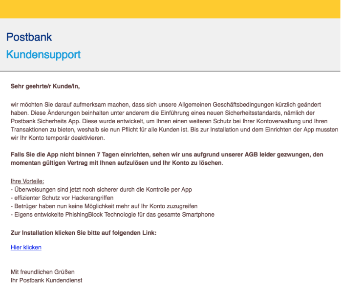 2018-10-01 Postbank Spam Fake Sicherheits App Wichtig- Ihr Kundenkonto