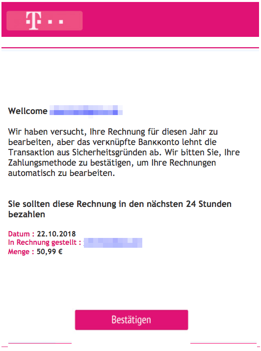 2018-10-23 Telekom Spam Mail Rechnung für die