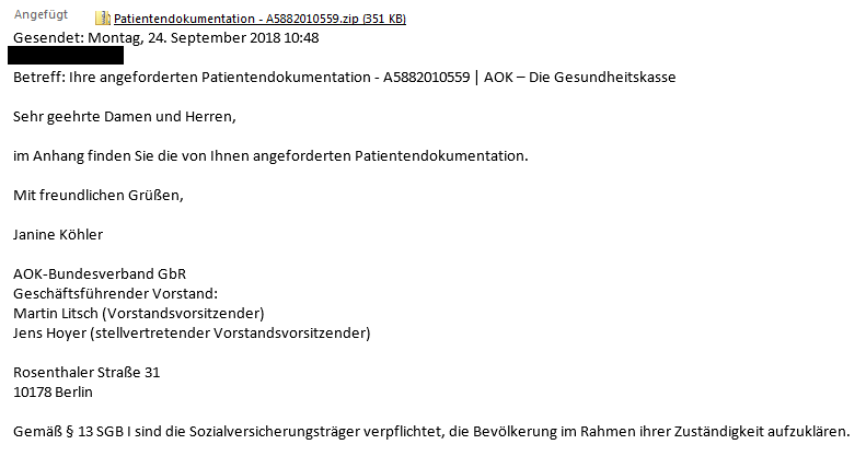 Spam-Mails AOK Bundesverband
