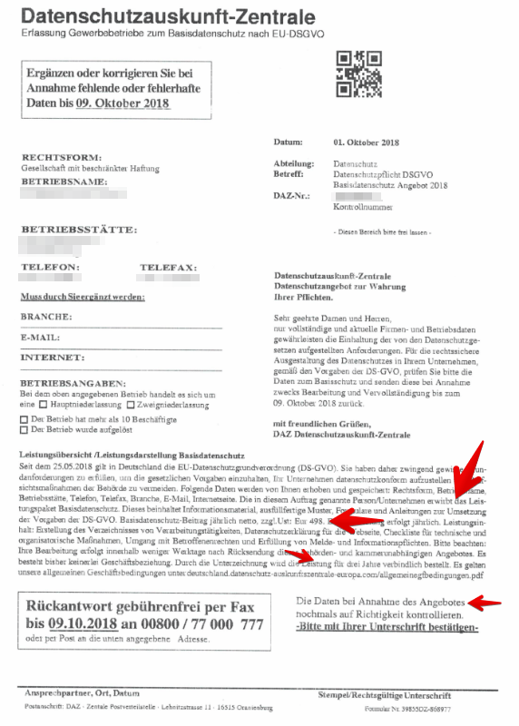 2018-10-04 Fake-Fax Datenschutzauskunft-Zentrale Antwortfax