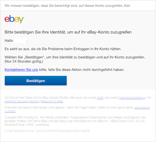 Entwarnung: eBay E-Mail "Bestätigen Sie Ihre Identität," ist echt