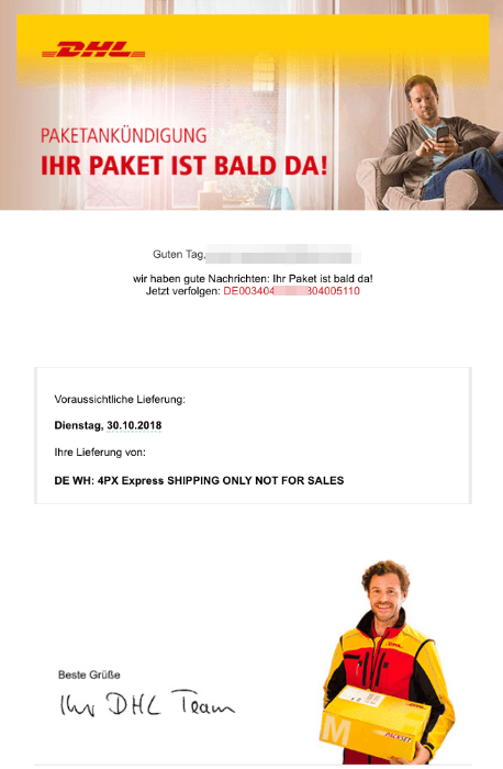 2018-10-29 DHL Phishing-Mail Ihr Paket ist bald da