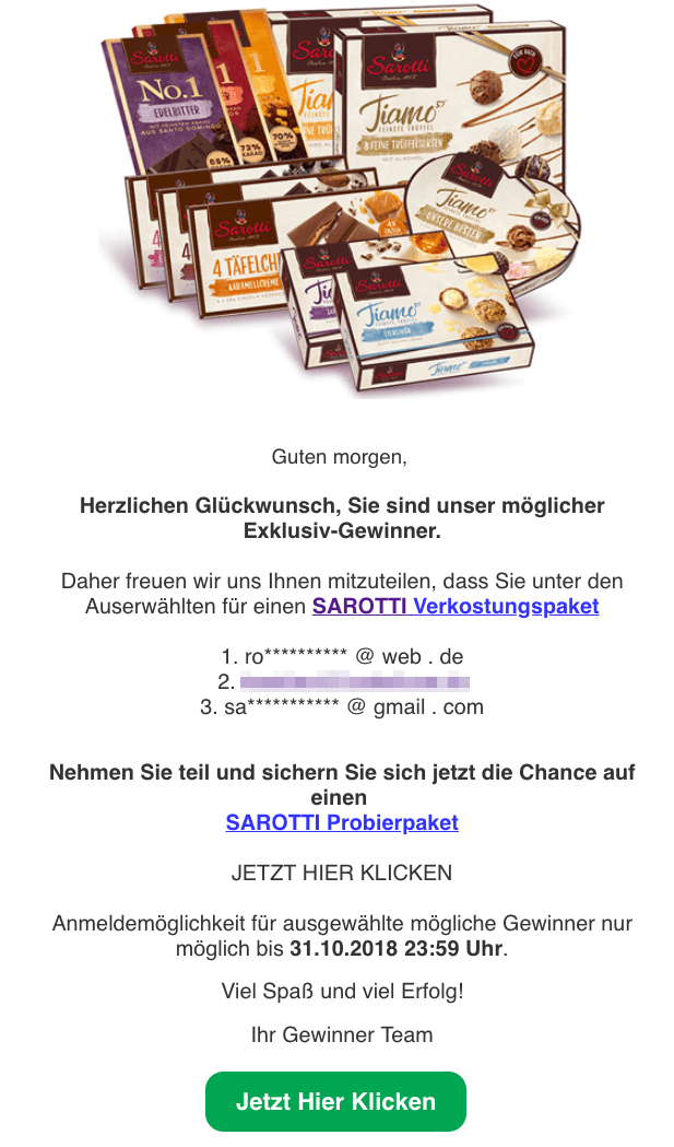 2018-10-29 E-Mail Spam Sarotti Verkostungspaket