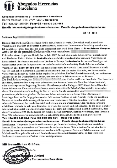 2018-11-01 Fake-Fax von Ariana Marquez Ambel, Abogados Herencias Barcelona