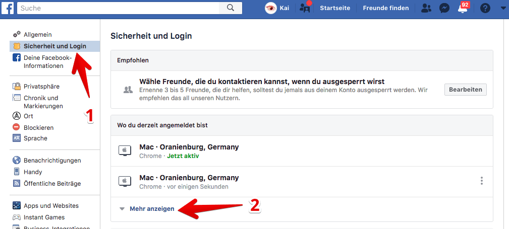 Facebook ausloggen nicht möglich