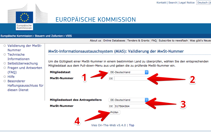 UST-ID online prüfen MIAS Europäische Kommission