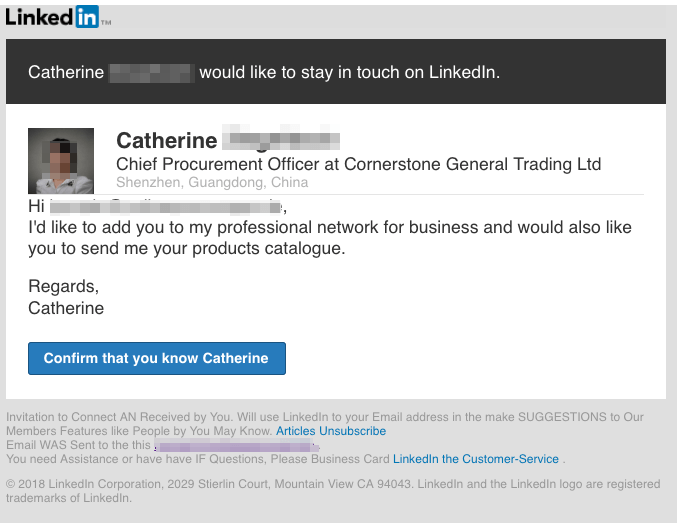 2018-11-06 LinkedIn Spam-Mail would like to stay in touch on LinkedIn
