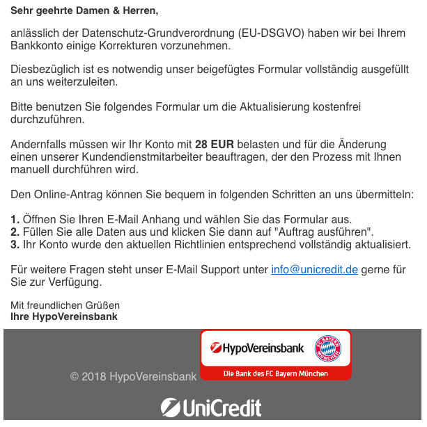 2018-11-12 Hypovereinsbank Spam-Mail Informationen zu Ihrem HVB-Bankkonto