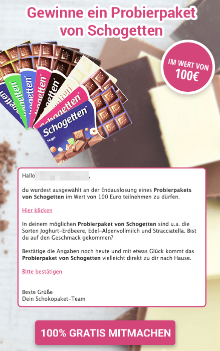 2019-05-13 Spam-Mail Schogetten Probierpaket