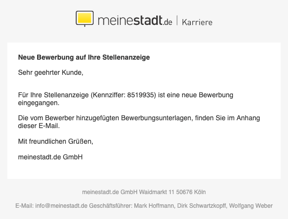 2019-05-31 Fake-Mail Spam Meinestadt-de Neue Bewerbung auf Stellenanzeige