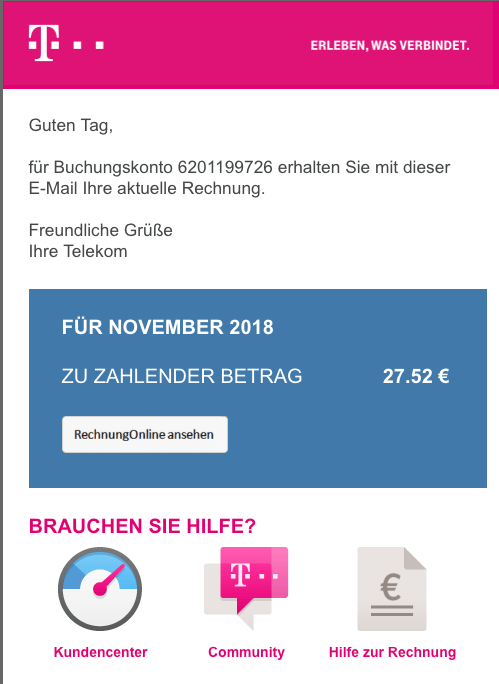 2018-12-10 Telekom Spam Mail Virus Ihre Telekom RechnungOnline November 2018