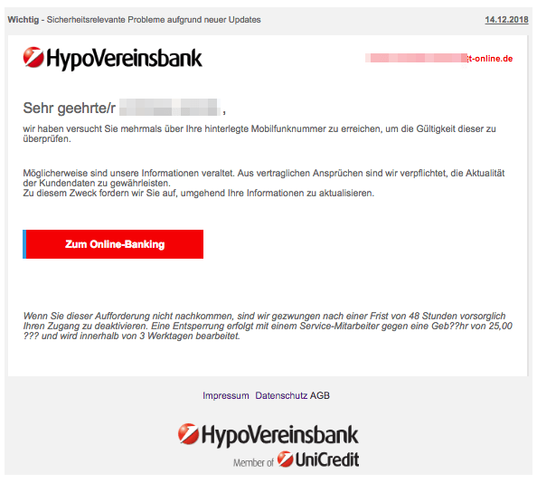 2018-12-14 Hypovereinsbank Spam Mail Abgleich Mobilfunknummer