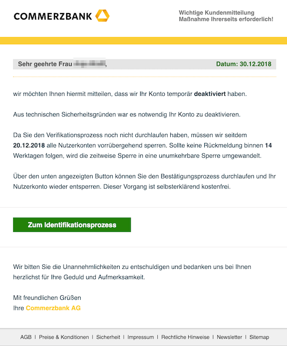 Commerzbank Phishing E Mail Dringende Mitteilung Vorsicht