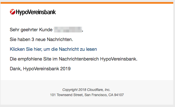 2019-01-11 Hypovereinsbank Spam-Mail Sie haben 3 neue Nachrichten