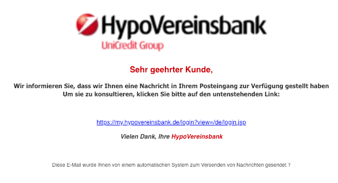 2019-01-17 HypoVereinsbank Spam Mail Sie haben eine Nachricht erhalten