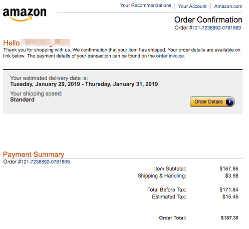 2019-01-28 Amazon Fake-Mail Virus Amazon Order