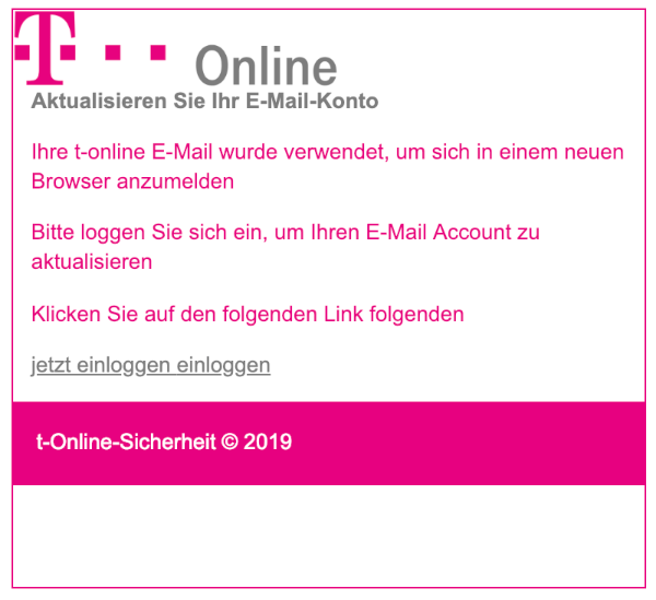 2019-02-02 T-Online Telekom Fake-Mail Spam Aktualisieren Sie Ihr E-Mail-Konto