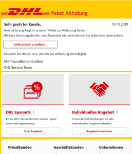 2019-03-05 DHL Virus-Mail Fake Ihre Sendung