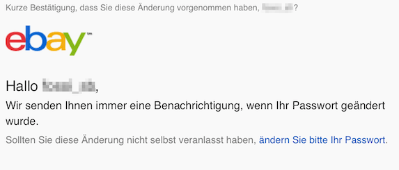 Bestätigungs E-Mail von eBay 